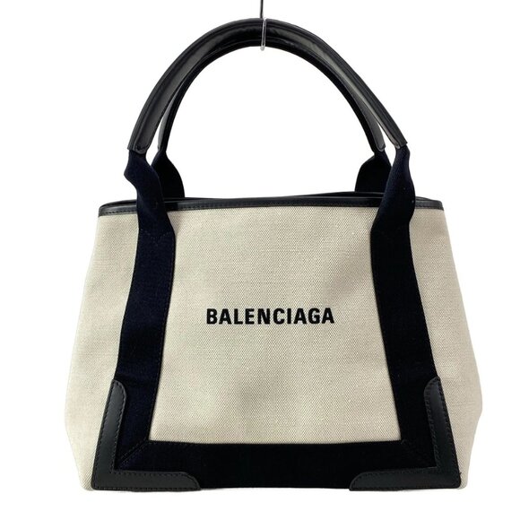 BALENCIAGA Navy Cabas S Cream Black Canvas Leather - Tote Bag 561-071025 - Picture 1 of 14
